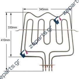 Αντίσταση με γκριλ 3000W (2000+1000) πάνω μέρος φούρνου κουζίνας CONTI / BEKO / PRINCESS 262100004, 562100002, 262900005