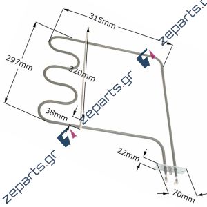 Αντίσταση 1200W, 220V κάτω φούρνου κουζίνας AEG / ZANUSSI 3570076012, 3581907387, 3570076038, 3427531235, 3570035042