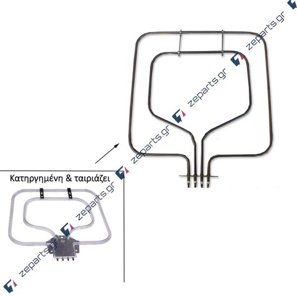 Αντίσταση 880W 230V + 620W 86V κάτω μέρος φούρνου κουζίνας PITSOS / SIEMENS / BOSCH 00218355, 00215567, 00215930