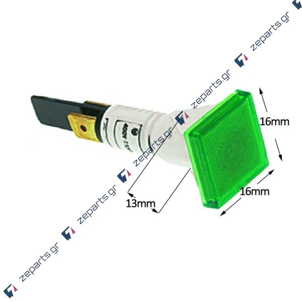 Ενδεικτική λυχνία πράσινη τετράγωνη 220V / 380V  / 400V 120°C Γενικής Χρήσης