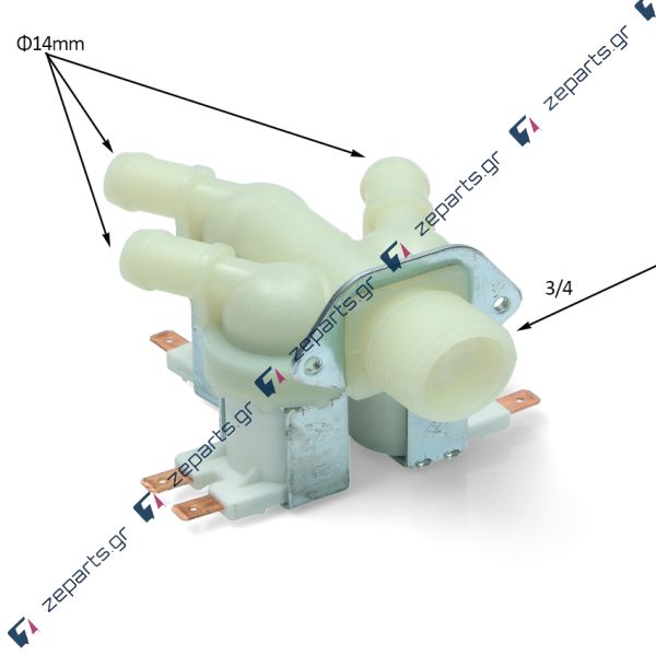Βαλβίδα III (τριπλή) ίσια 180° Φ14mm εισαγωγής νερού πλυντηρίου ρούχων ΓΕΝΙΚΗΣ ΧΡΗΣΗΣ