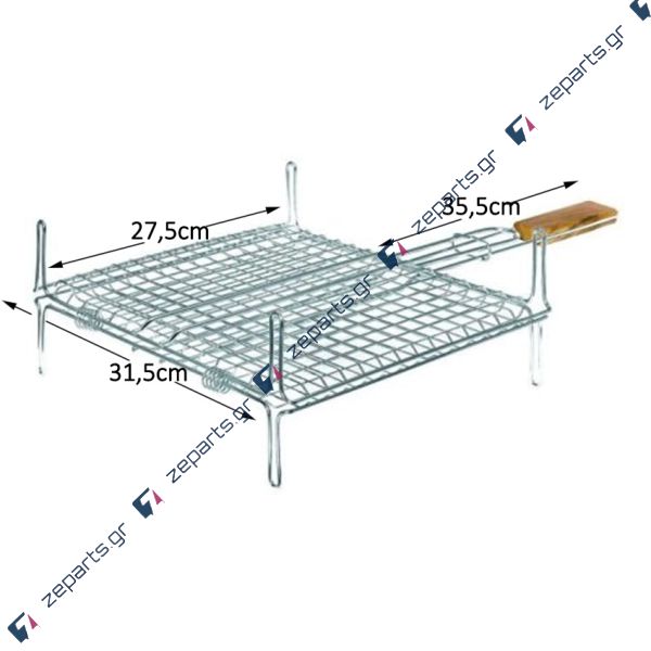 Σχάρα καρέ inox 18/10 με πόδια & ξύλινη λαβή 31,5x27,5cm